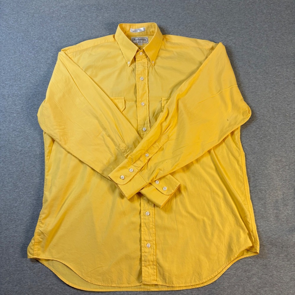 Vintage Burberrys of London Mens Yellow Cotton Button Down Shirt Large USA Made - Picture 3 of 15
